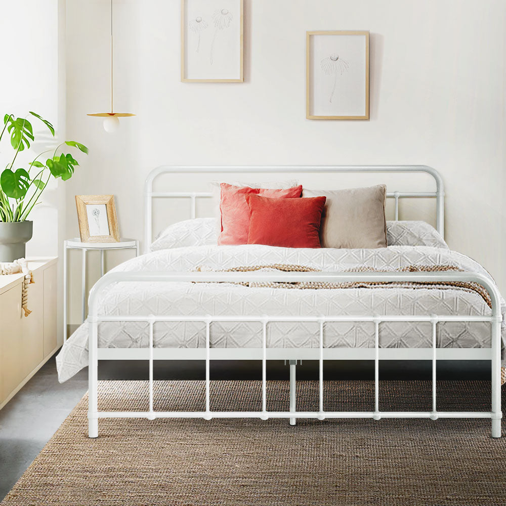 Artiss Bed Frame Metal Frames LEO - Double (White)