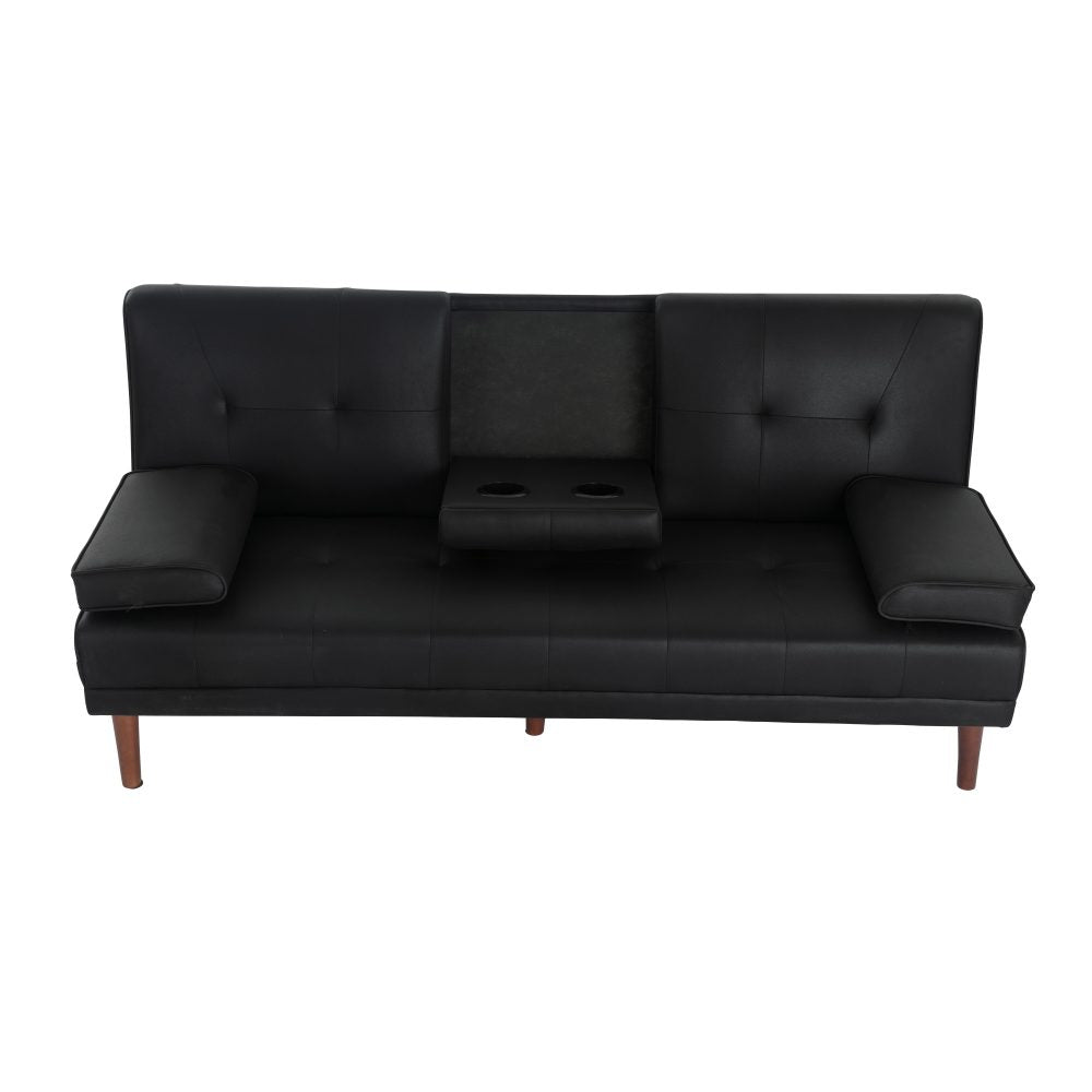 3 Seater Adjustable Sofa Bed With Cup Holder Black