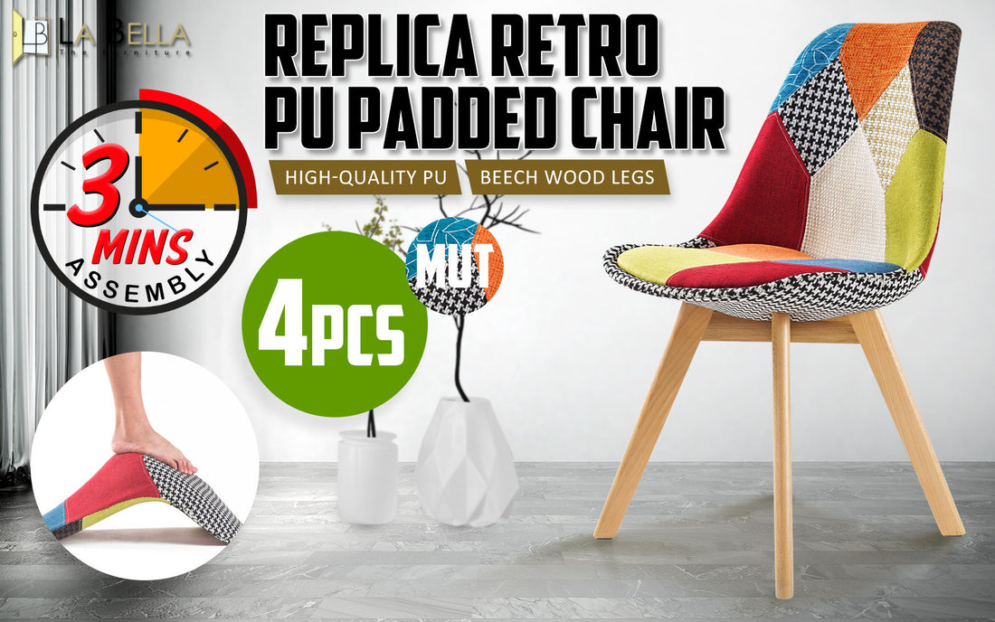 4X Retro Dining Cafe Chair Padded Seat MULTI COLOUR