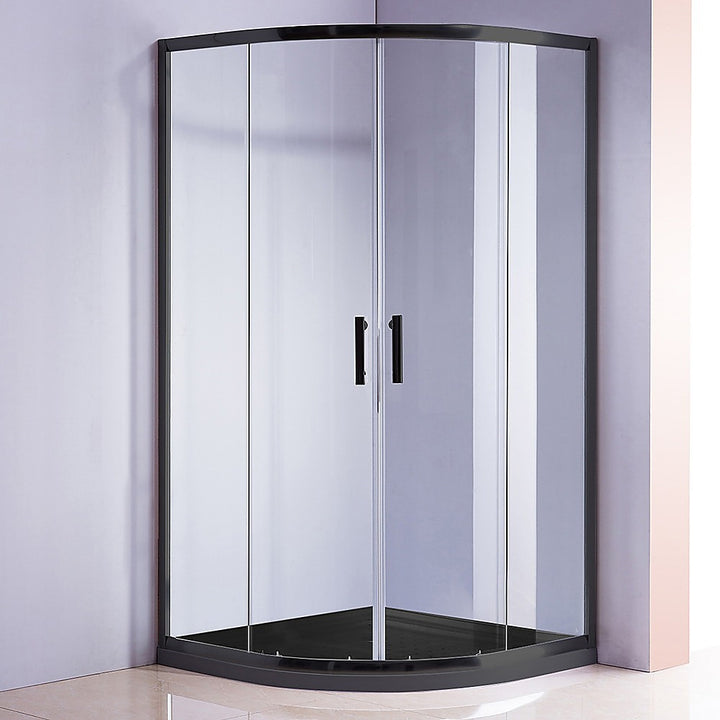 100 x 100cm Rounded Sliding 6mm Curved Shower Screen with Base in Black