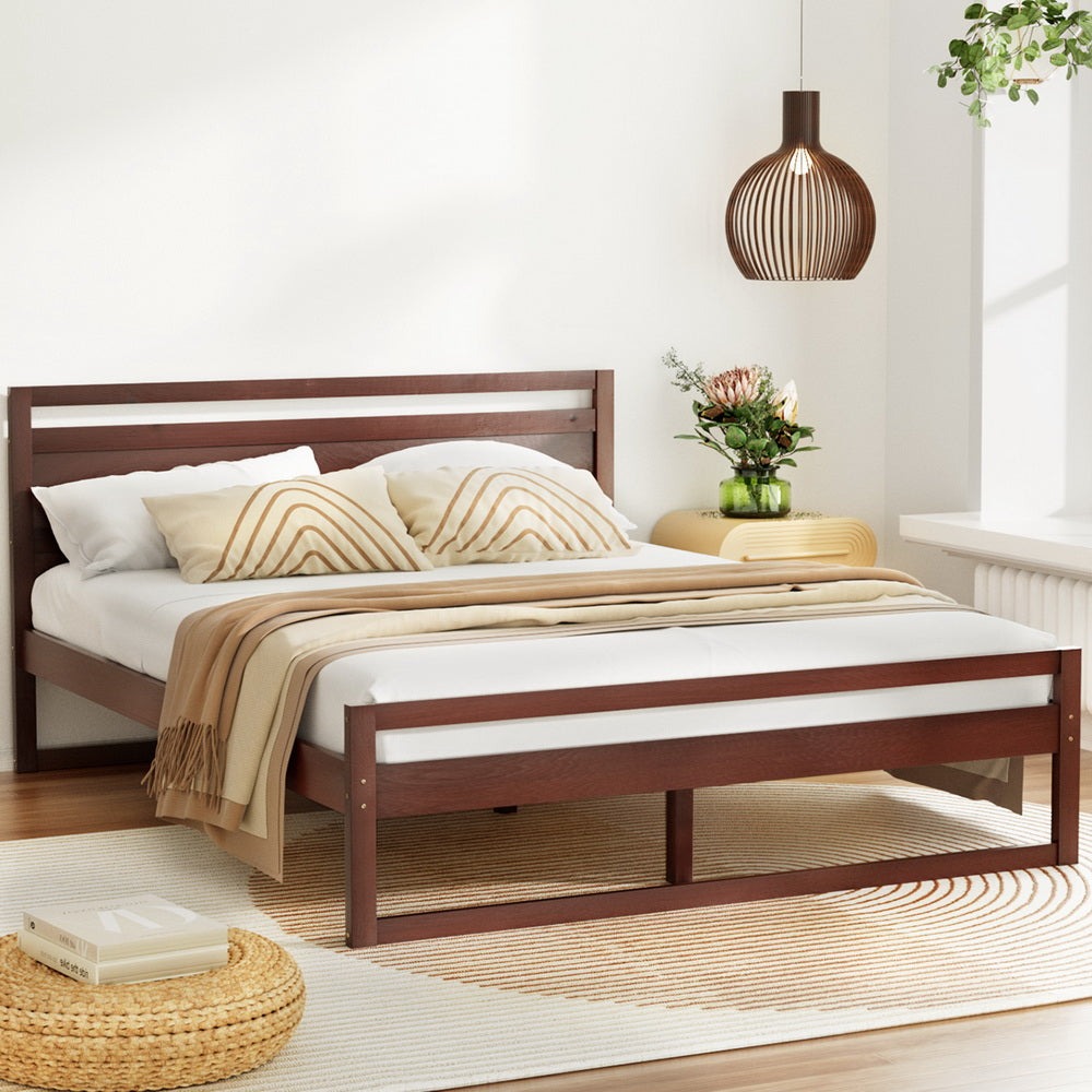 Artiss Bed Frame Double Size Wooden Walnut WITTON