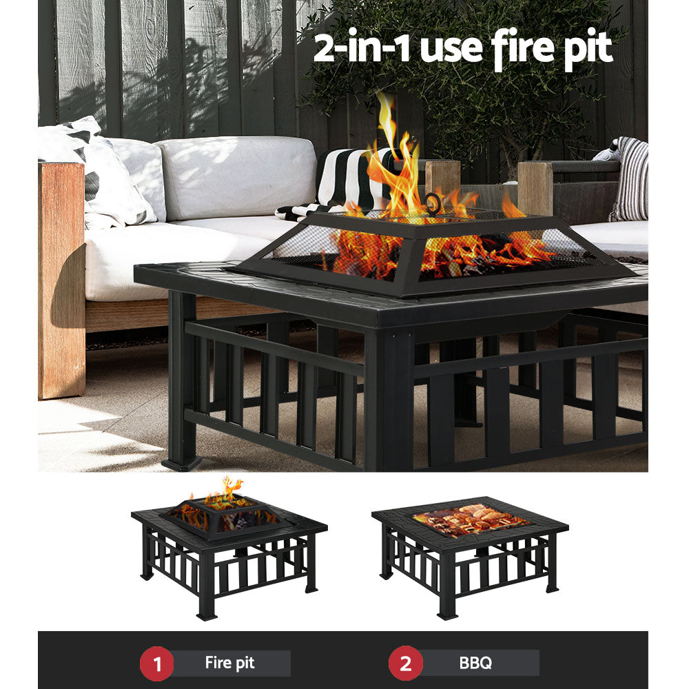 Fire Pit BBQ Table Grill Outdoor Garden Wood Burning Fireplace Stove