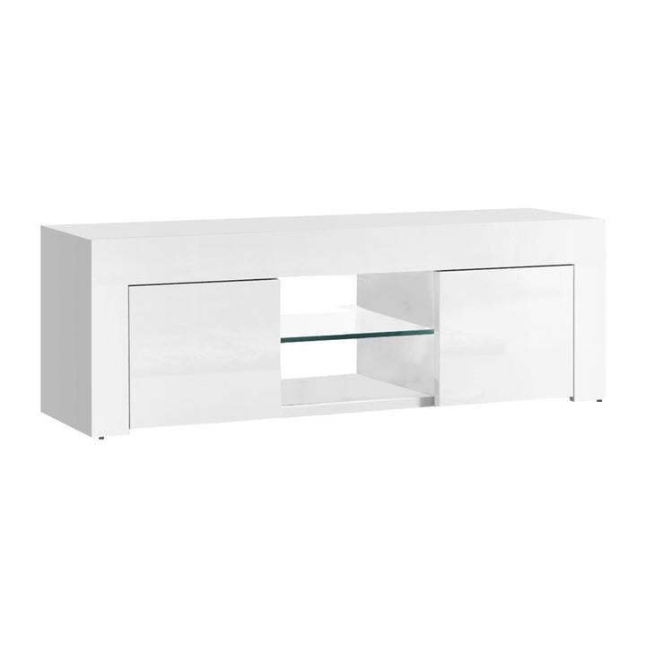 Artiss 130cm High Gloss TV Stand Entertainment Unit Storage Cabinet Tempered Glass Shelf White