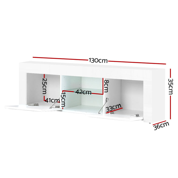 Artiss 130cm High Gloss TV Stand Entertainment Unit Storage Cabinet Tempered Glass Shelf White