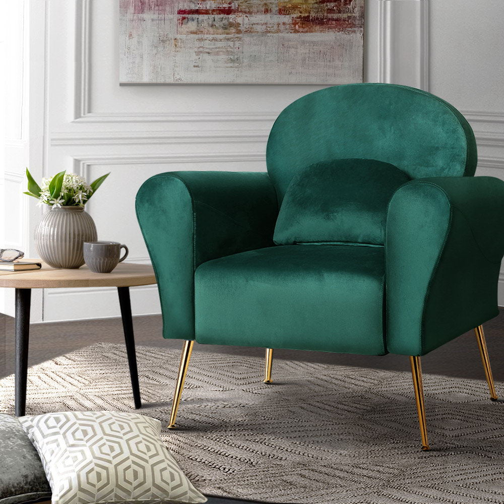 Artiss Armchair Lounge Chair Accent Armchairs Chairs Sofa Green Cushion Velvet