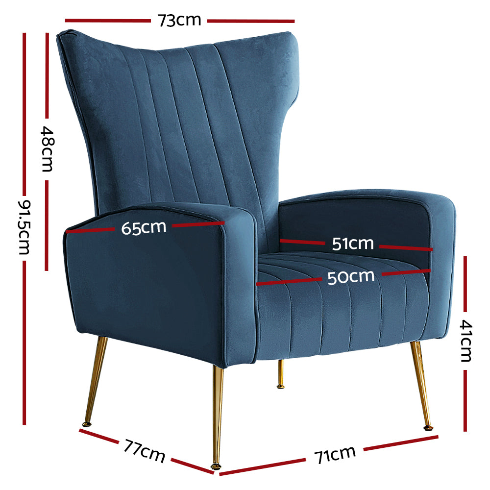 Artiss Armchair Lounge Accent Chairs Armchairs Chair Velvet Sofa Navy Blue Seat