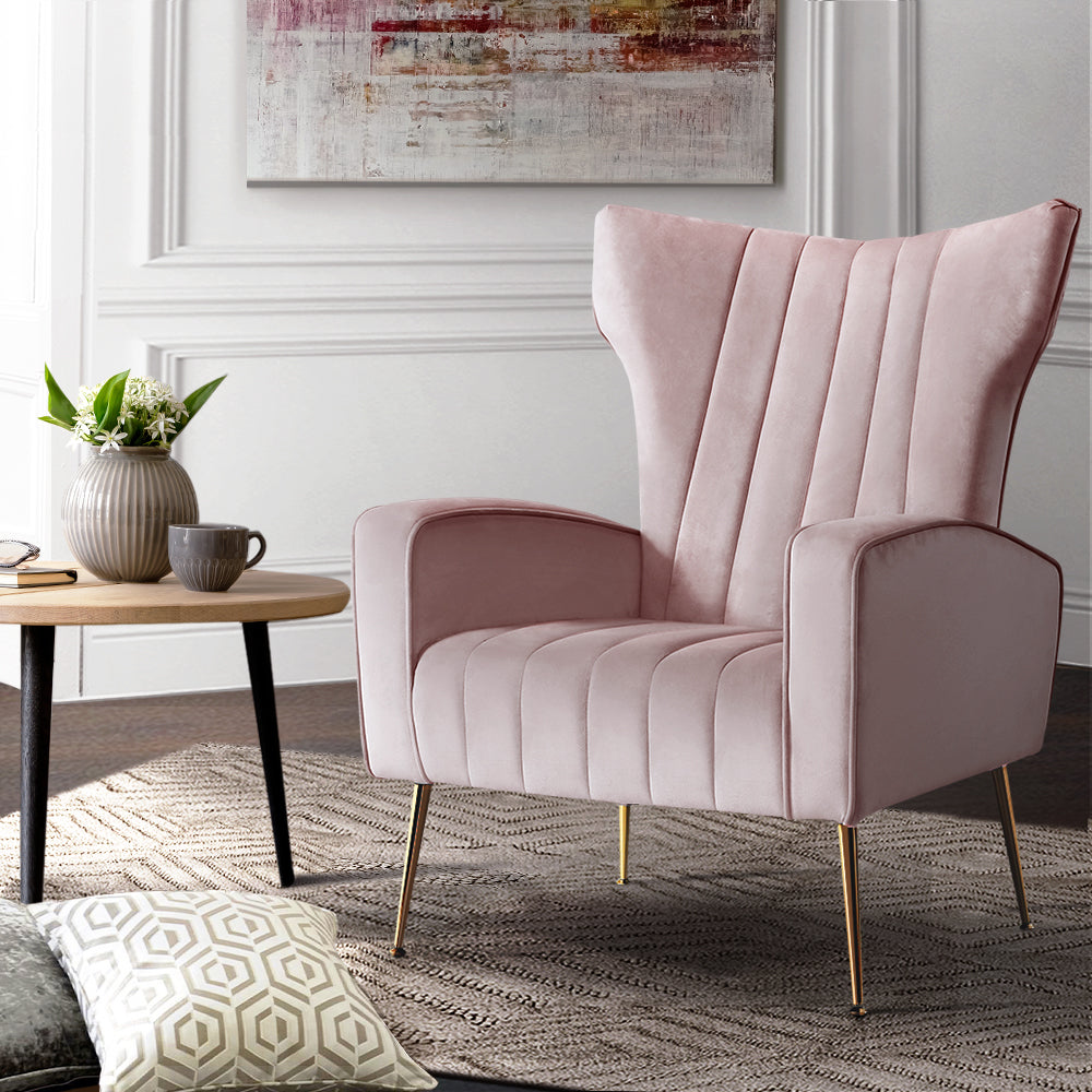 Artiss Armchair Lounge Chair Accent Armchairs Chairs Velvet Sofa Pink Seat