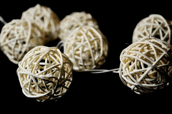 1 Set of 20 LED Cream White 5cm Rattan Cane Ball Battery Powered String Lights Christmas Gift Home Wedding Party Bedroom Decoration Table Centrepiece