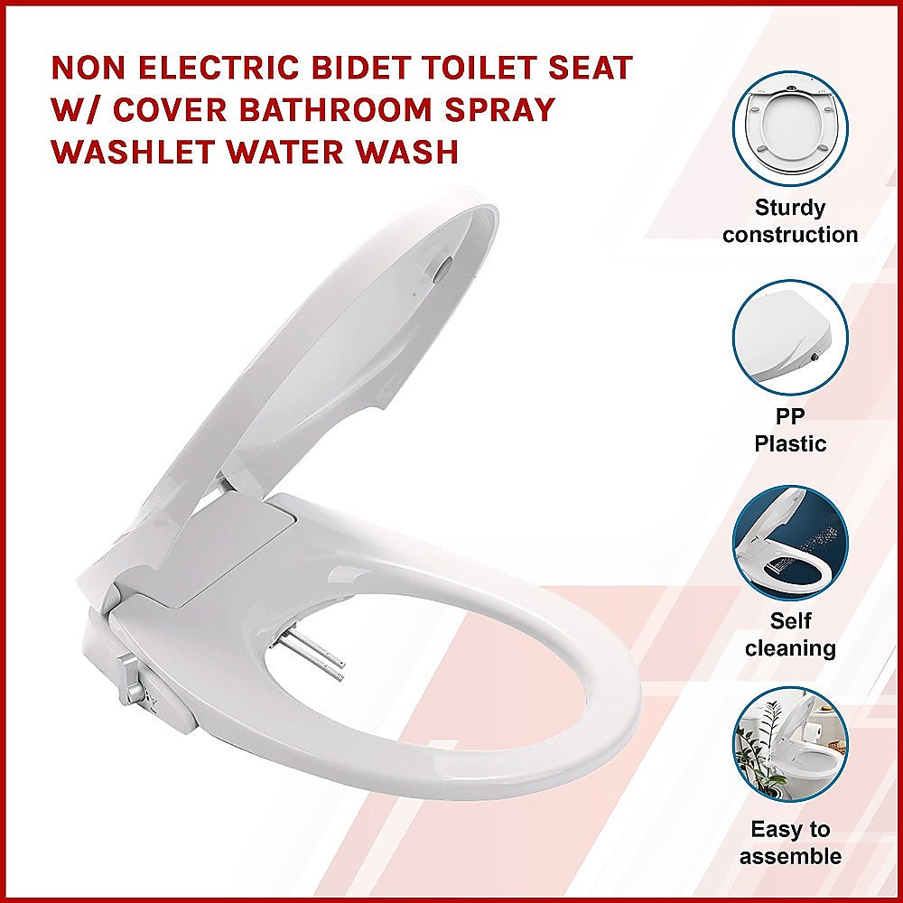Non Electric Bidet Toilet Seat W/ Cover Bathroom Spray Washlet Water Wash
