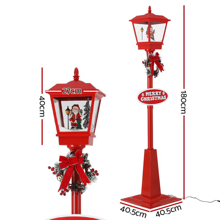 Jingle Jollys 1.8M Christmas Lamp Post Lights with Falling Snow Street Red Decor